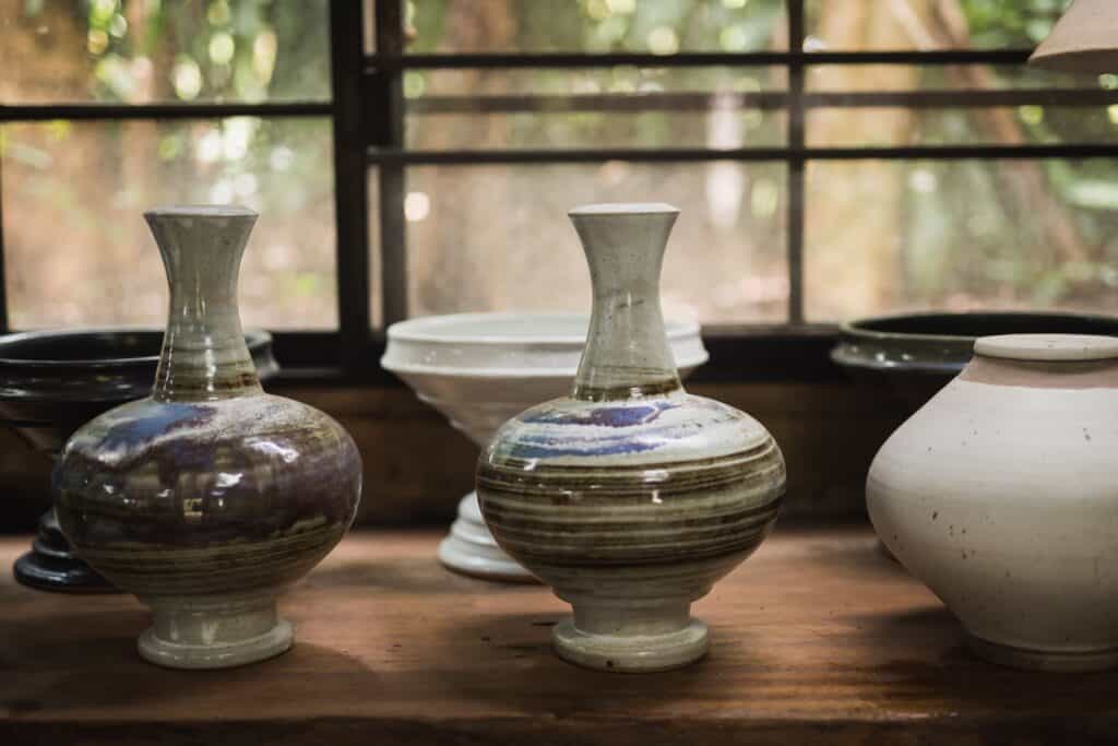 Displayed ceramics in the dining area