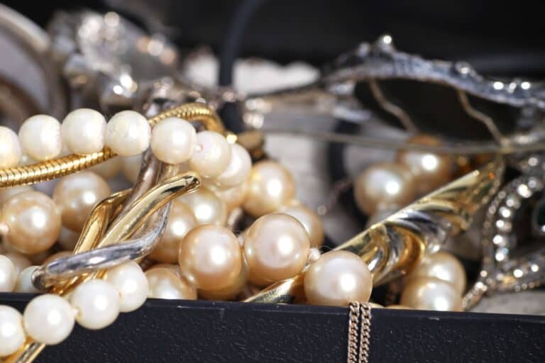 A closeup of pearl jewelleries