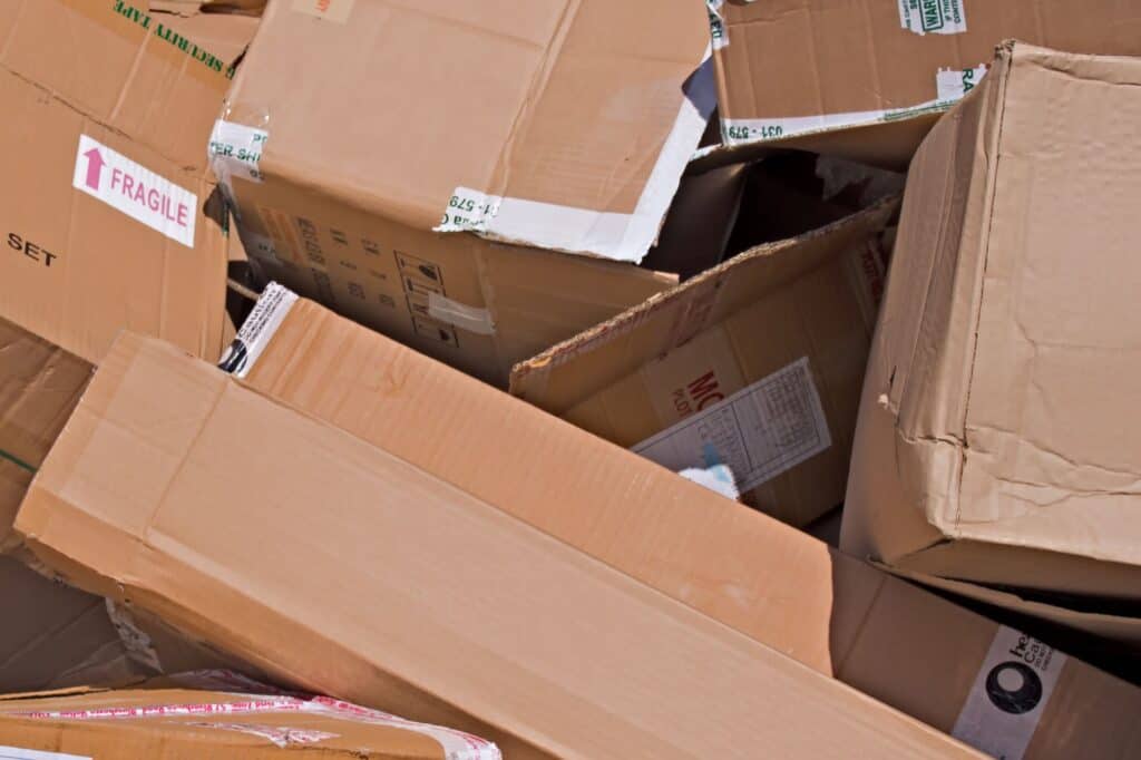 A closeup of used cardboard boxes