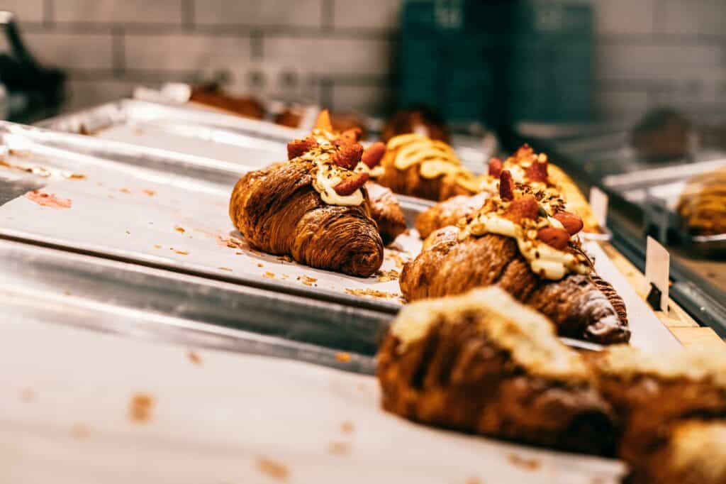 Cropped image of croissants in a bake shop